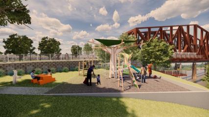 A conceptual rendering created voluntarily by church member Kate Haygood of brg3s architects to show how a portion of the playground might ultimately look. The items seen in the rendering are only rough concepts and not final designs. 