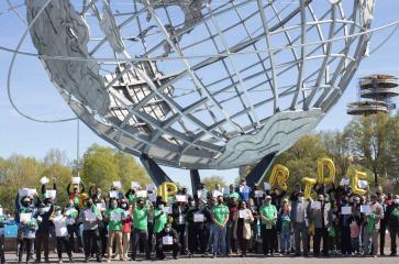 NYC drivers celebrate the distribution of membership shares in The Drivers Cooperative on May 1, 2021
