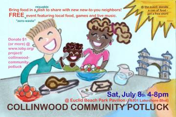 Join us at the Collinwood Community Potluck for food, fun and great neighbors in an awesome neighborhood. We are raising funds to put on the event through Ioby.org. Please consider a donation and save-the-date for the Potluck on Saturday, July 8th.