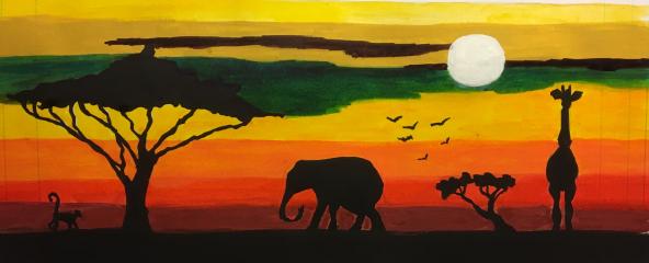 The animals of the Serengeti at sunset.