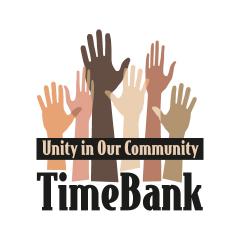 TimeBank logo with different colored hands reaching up