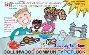 Join us at the Collinwood Community Potluck for food, fun and great neighbors in an awesome neighborhood. We are raising funds to put on the event through Ioby.org. Please consider a donation and save-the-date for the Potluck on Saturday, July 8th.