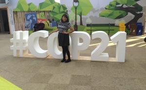 EcoWorks student Janette Flores at the Paris climate negotiations (2015)