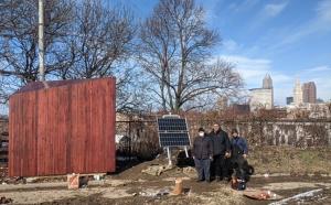 Completed pole mount solar array will heat bee hives at Ohio City Farm through harsh Cleveland winters. 
