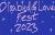 The words "Disabled and Loved Fest 2023" are written in baby pink letters that are outlined in black and are in front of a dark blue background with white stars.